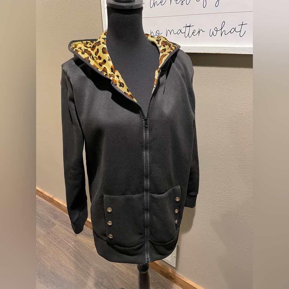 Faux Fur Leopard Print Lined Hooded Jacket